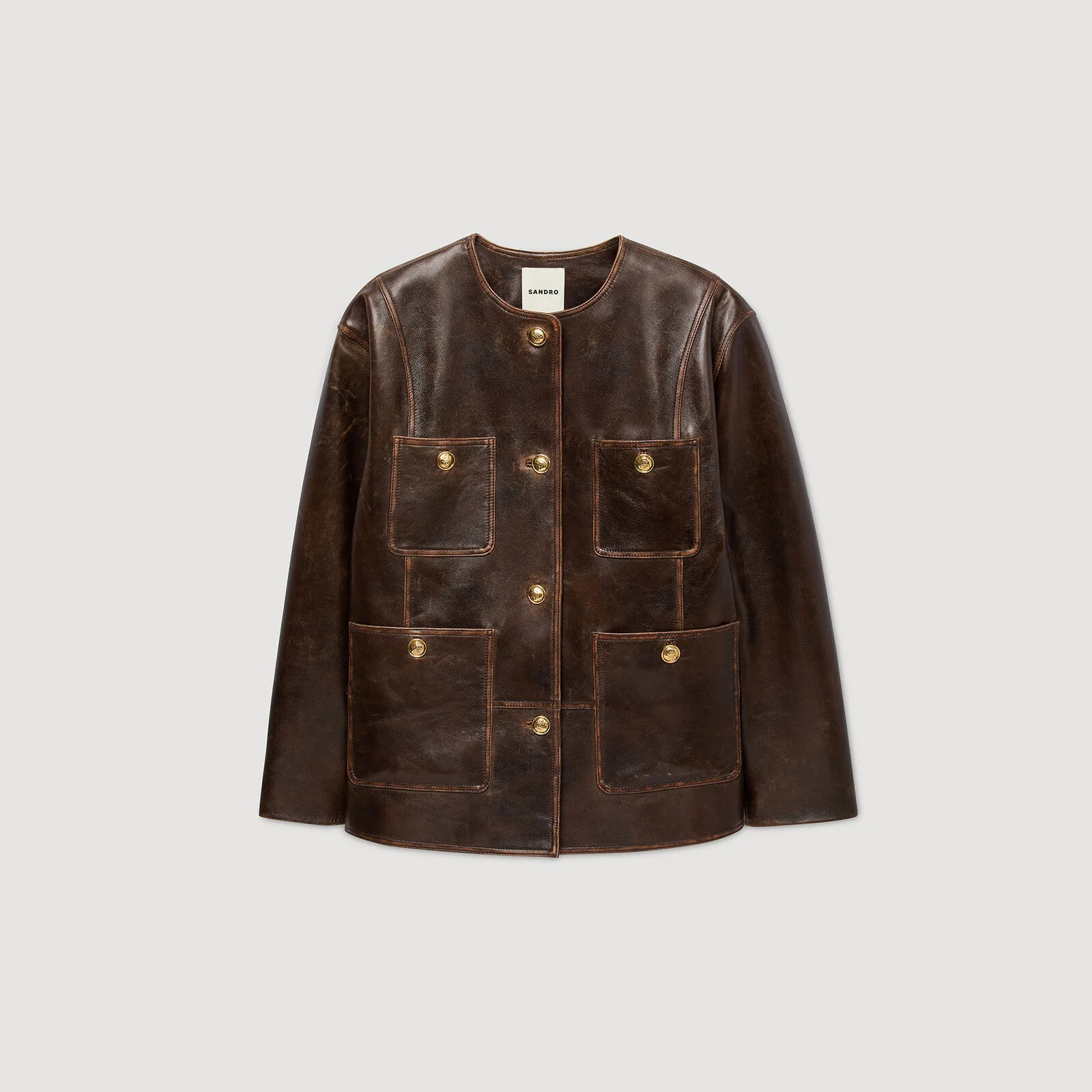 Long distressed leather jacket | Sandro US | Sandro-Paris US