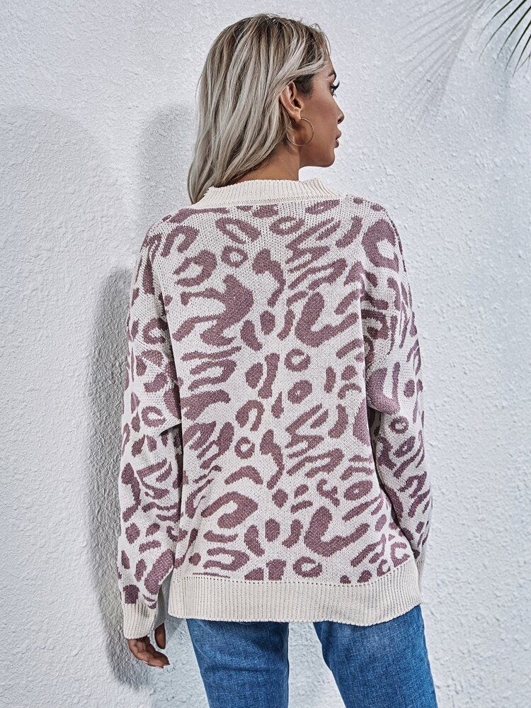 All Over Pattern Drop Shoulder Sweater | SHEIN