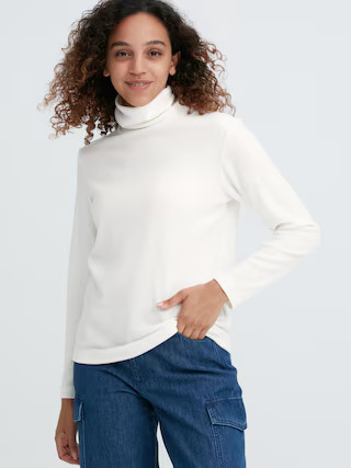Women's HEATTECH Fleece T-Shirt Turtleneck with Moisture-Wicking Off White XL UNIQLO US | UNIQLO (US)
