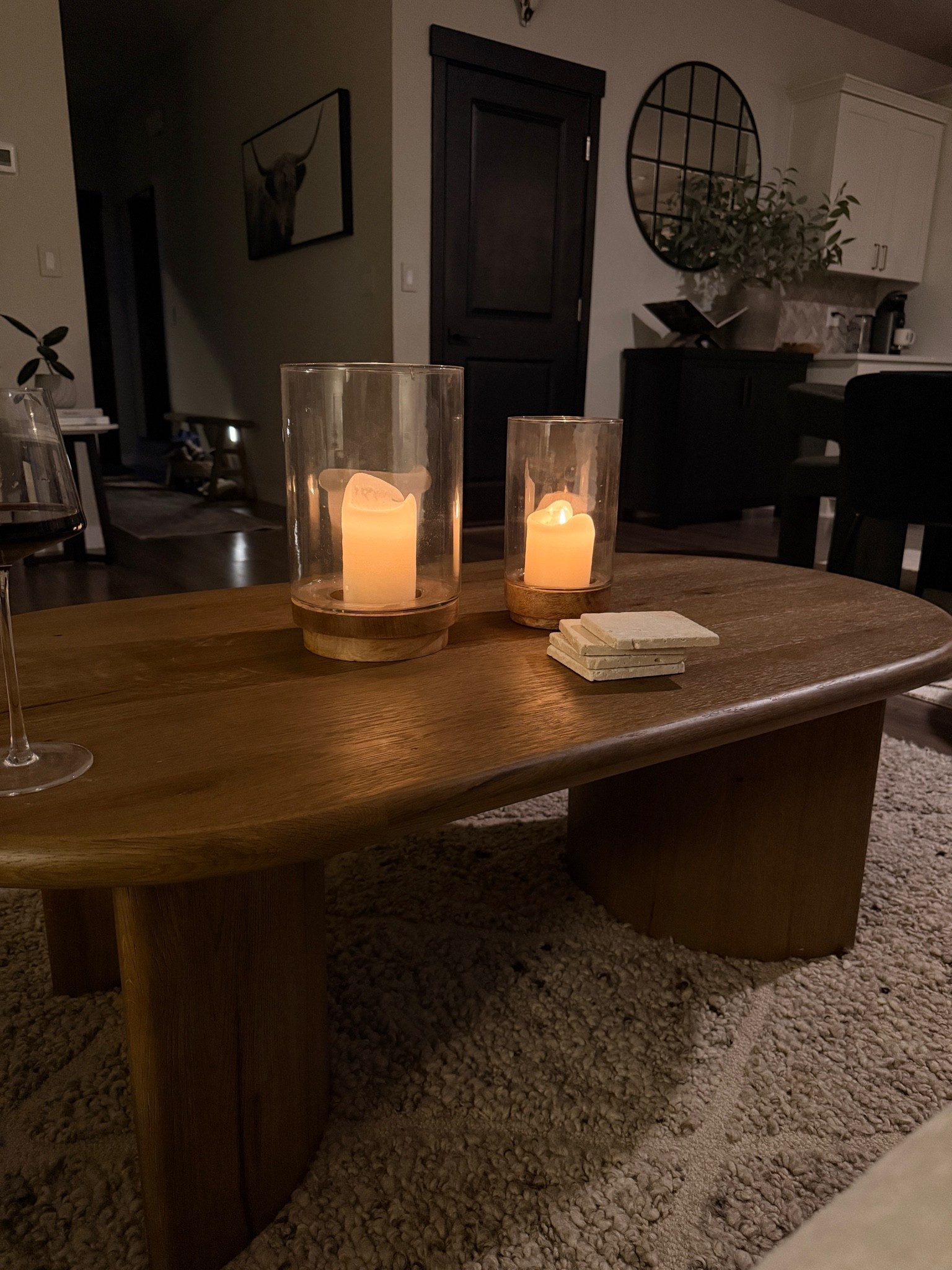 Living room happy hour 🍷🕯️ coffee table, candle holders, coasters and rug are all from Wayfair!

#LTKOver40 #LTKmomlife #LTKHome