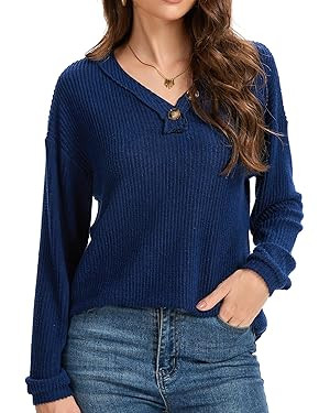 Long Sleeve Shirts for Women V-Neck Button Down Lightweight Tops Blouses Sweaters Fashion Clothin... | Amazon (US)