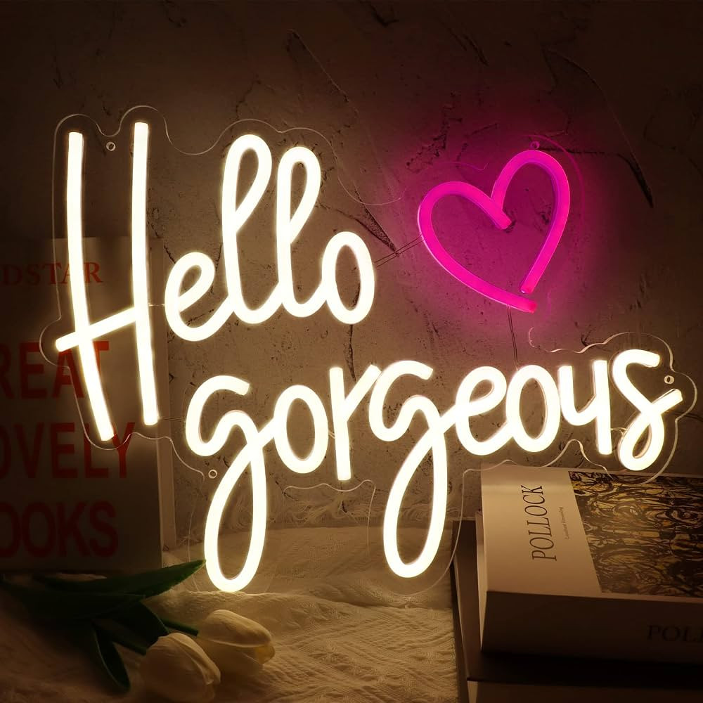 NEONLG Dimmable Hello Gorgeous Neon Signs, 17.3"x13" Cute LED Neon Light Wall Decor for Bachelore... | Amazon (US)
