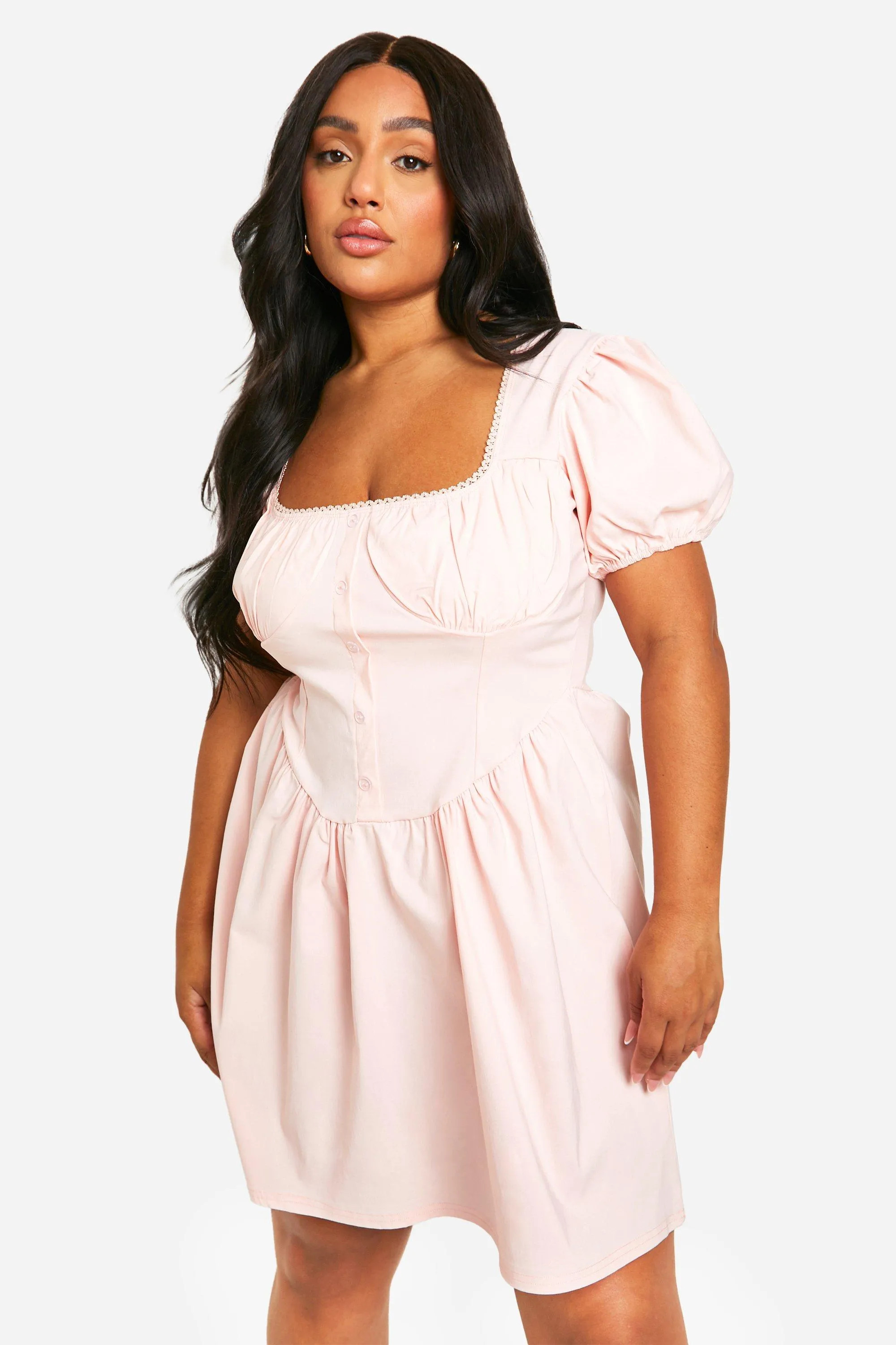 Dresses | Plus Bengaline Puff Sleeve Milkmaid Skater Dress | boohoo | boohoo (US & Canada)