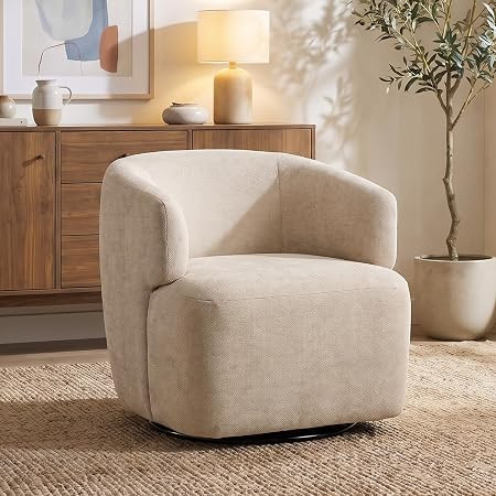 Swivel Accent Chair, Chenille Barrel Chair, Beige | Amazon (US)