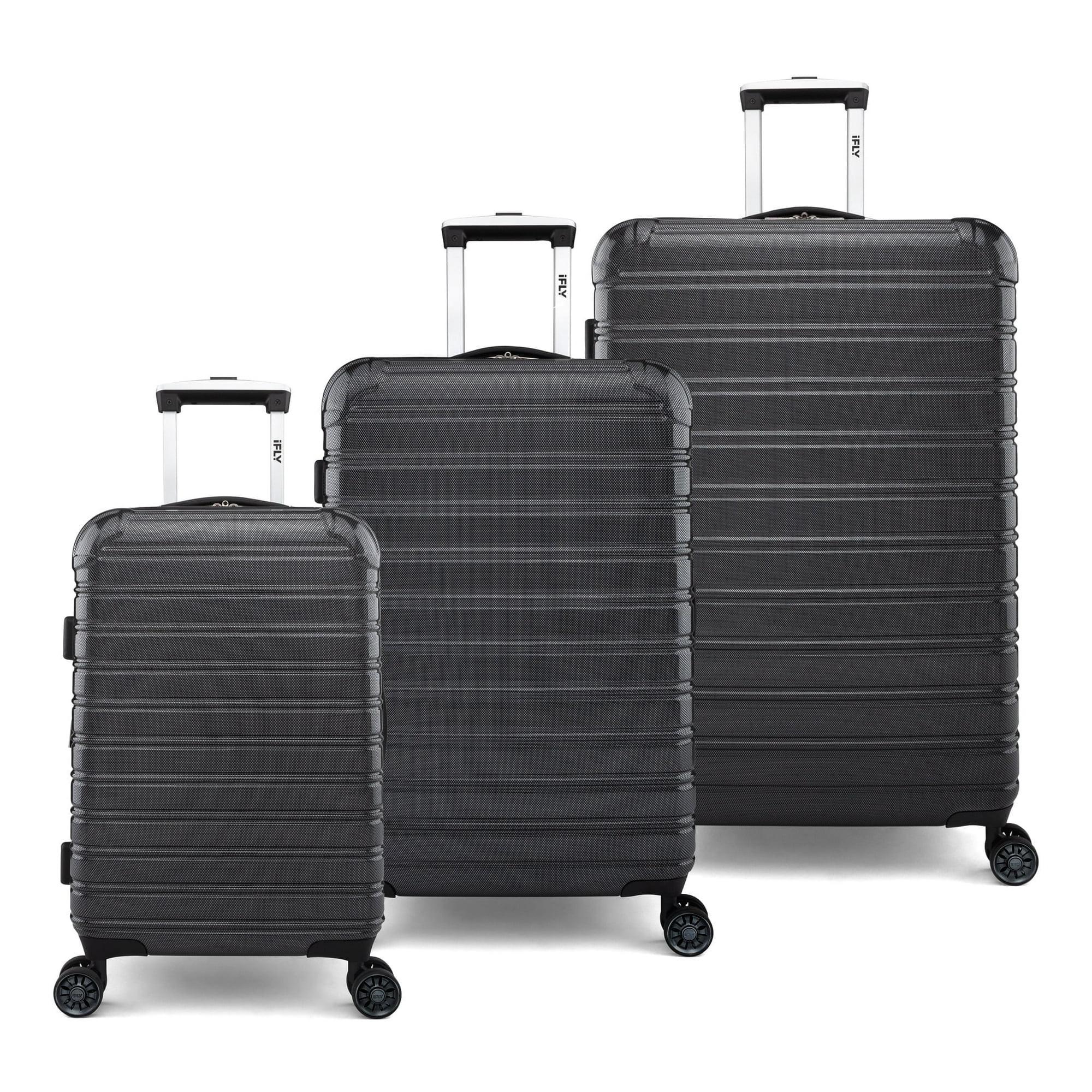 iFLY Hardside Fibertech 3 Piece Luggage Set, 20" Carry-on, 24" and 28" Checked Luggage, Black - W... | Walmart (US)