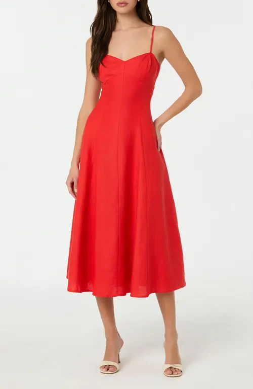 ASTR the Label Linen Blend Midi Dress in Red at Nordstrom, Size Medium | Nordstrom