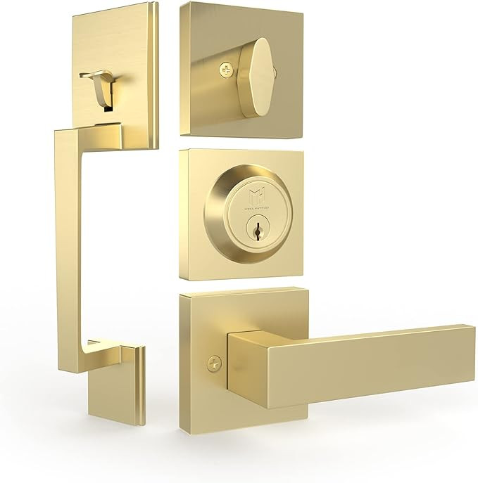 Entry Door Handleset in Satin Brass Finish - Single Cylinder Handleset with Lever for Entrance an... | Amazon (US)