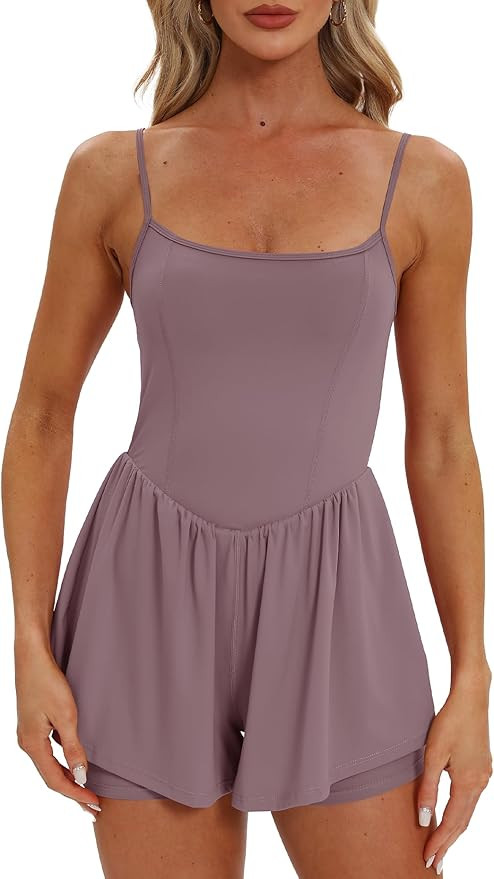 Beaully Women's Summer Sleeveless Athletic Rompers Spaghetti Strap Double Lined Shorts Jumpsuit O... | Amazon (US)