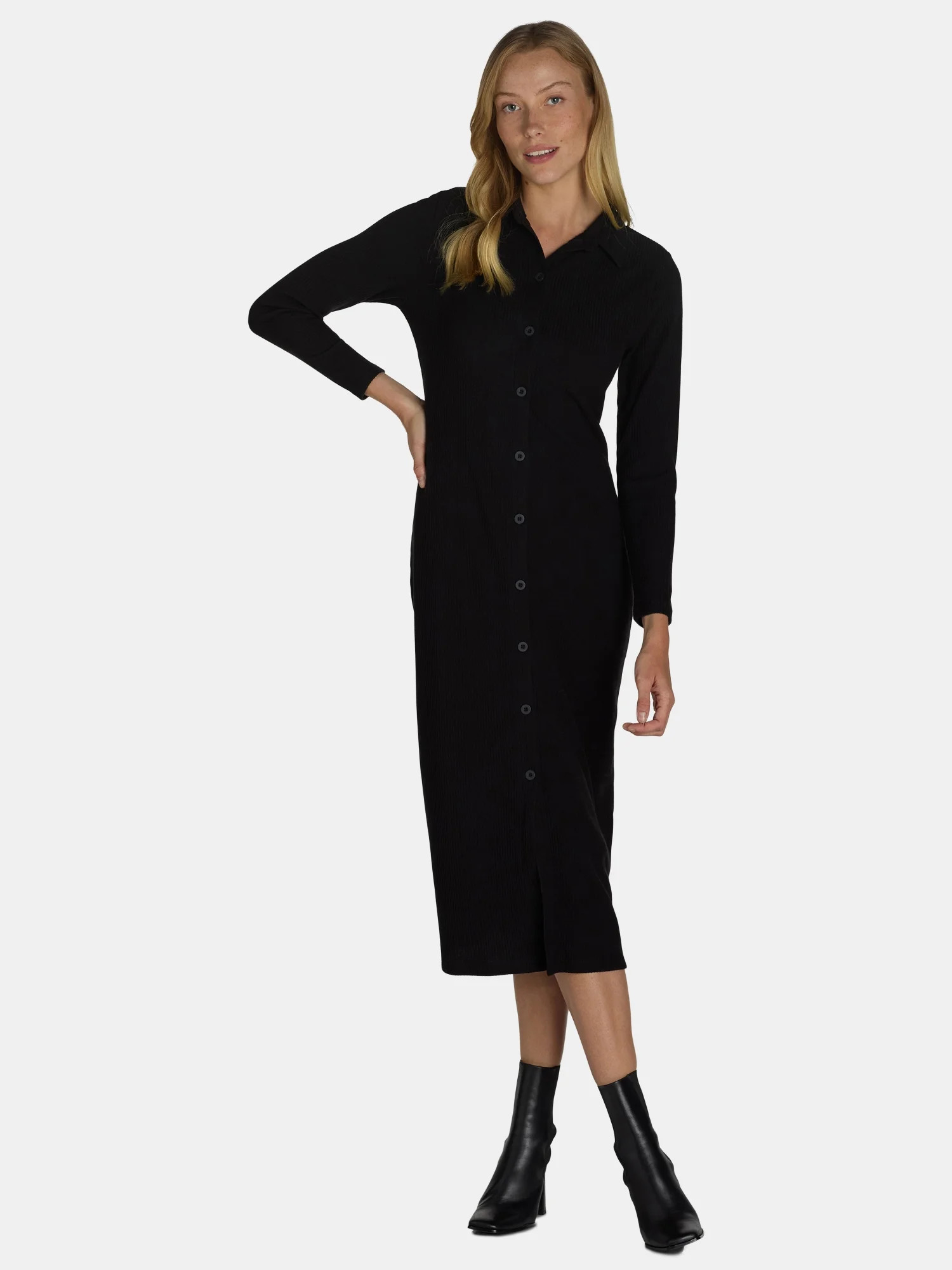 Time and Tru Women's Knit Midi Shirt Dress, Sizes XS-XXXL | Walmart (US)