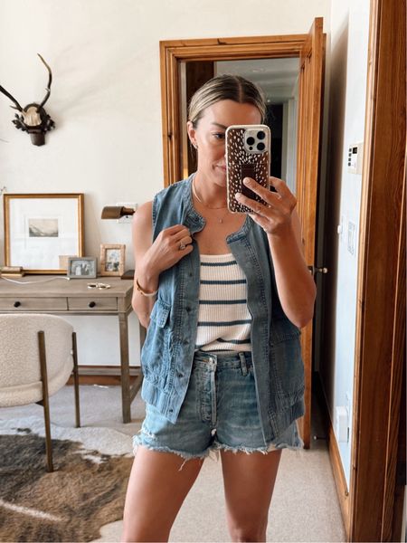 Denim on denim summer outfit, use code JAIME20 to save on my vest and tank
Size xs vest 

#LTKStyleTip