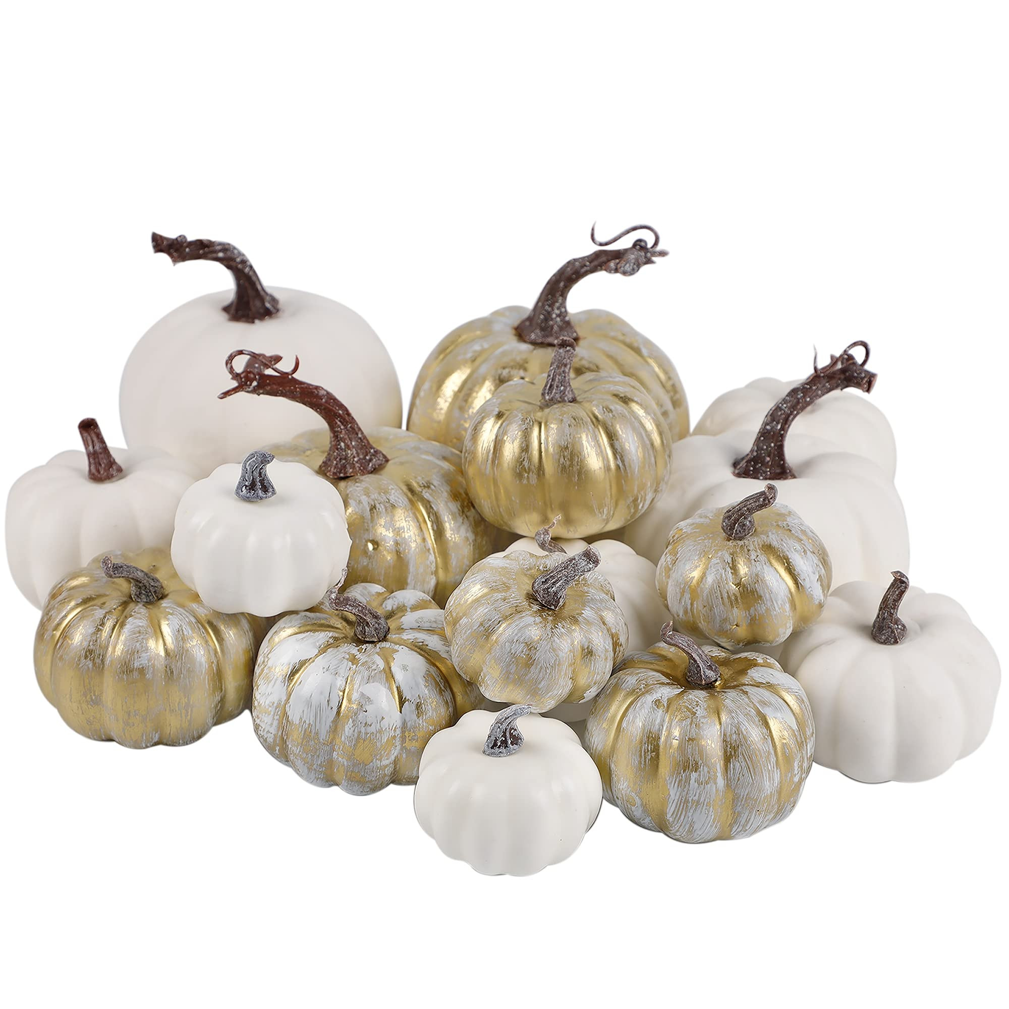 winemana 16 Pcs Golden and White Pumpkins Thanksgiving Pumpkin Decorations Assorted Sizes, Artifi... | Amazon (US)