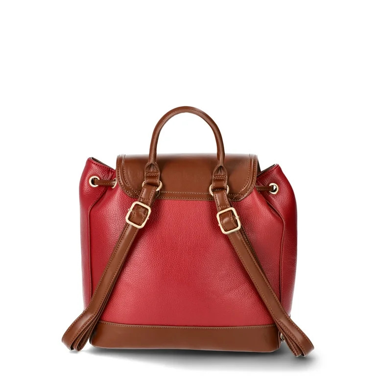 Time and Tru Women's Faux Leather Drawstring Backpack, Persimmon/Brown Chestnut | Walmart (US)