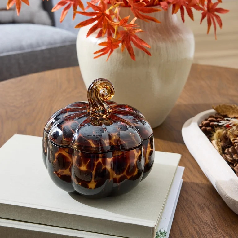 Better Homes & Gardens 2-Wick 18 oz Dark Brown Tortoiseshell Glass Pumpkin Jar Candle, Farm Apple... | Walmart (US)