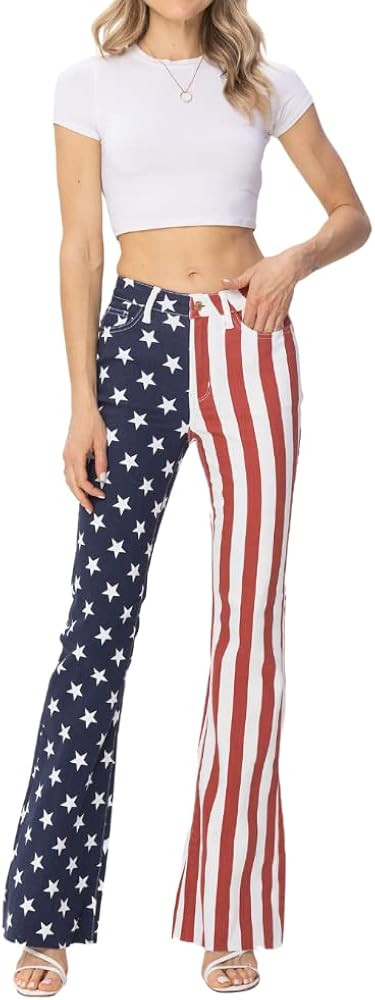 Judy Blue High Waist American Flag Print Flare | Amazon (US)