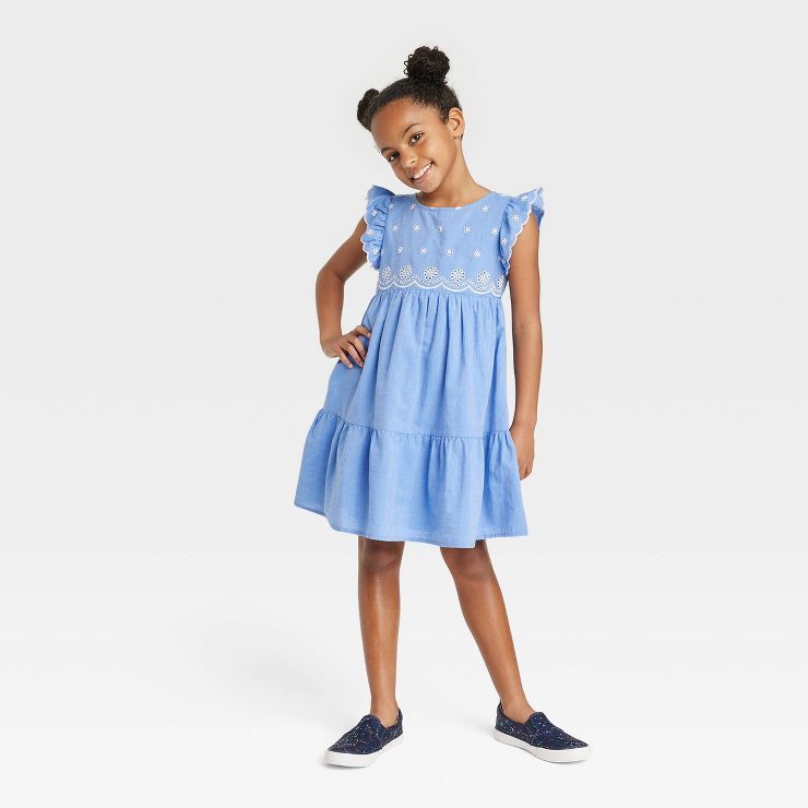 Girls' Embroidered Flutter Sleeve Dress - Cat & Jack™ Blue | Target