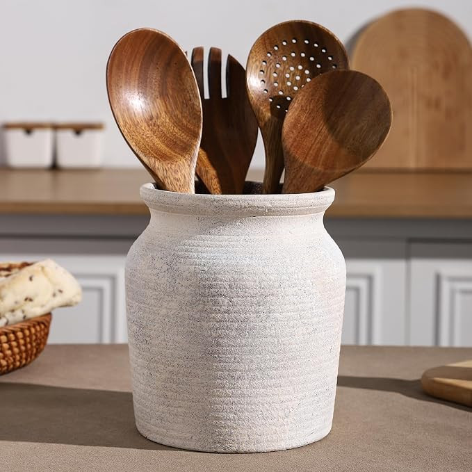 Ceramic Farmhouse Kitchen Utensil Holder for Countertop, Rustic Cooking Utensil Holder Crock Fit ... | Amazon (US)