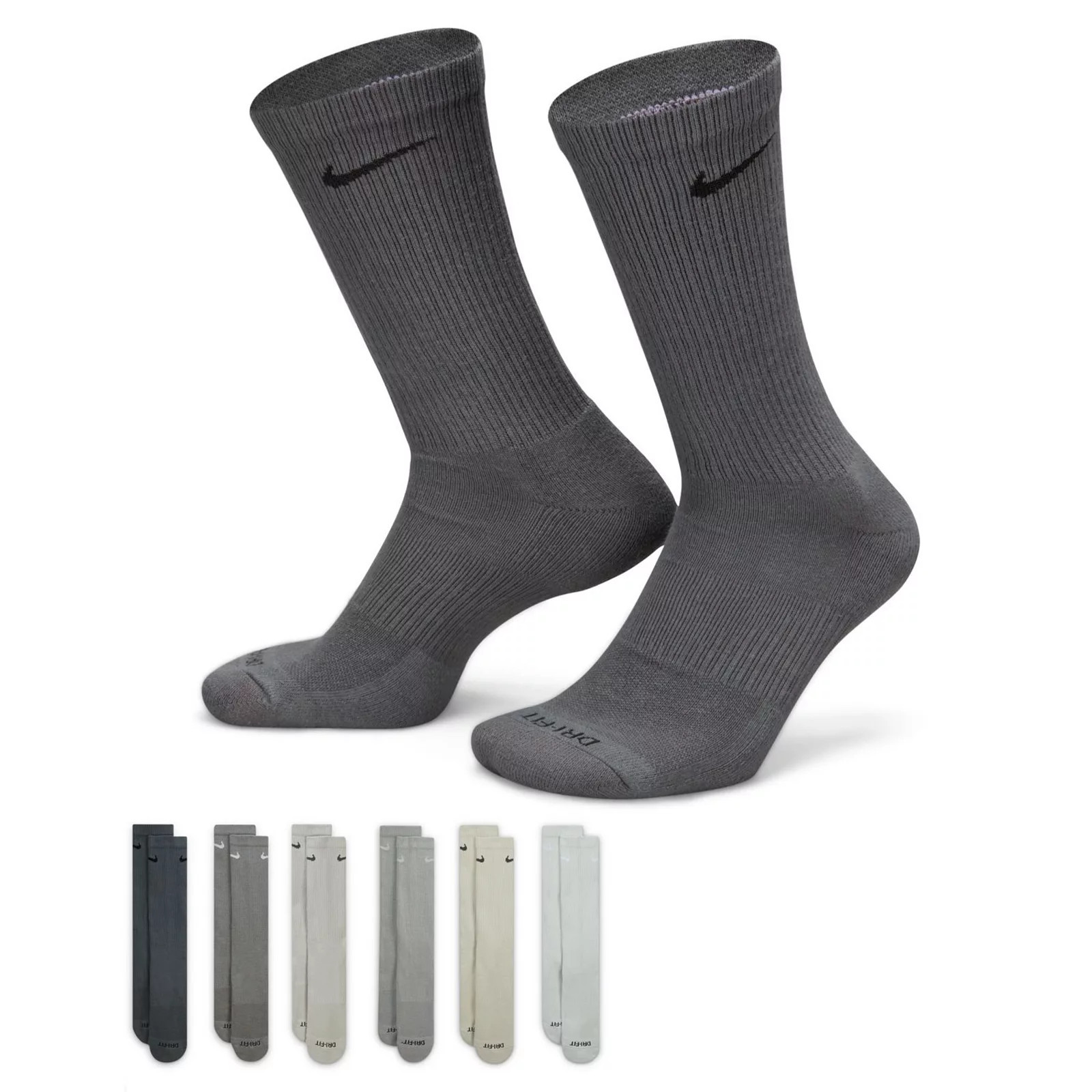 Men's Nike 6-pack Everyday Plus Cushion Crew Training Socks, Size: 8-12, Gray Iron Grey | Kohl's