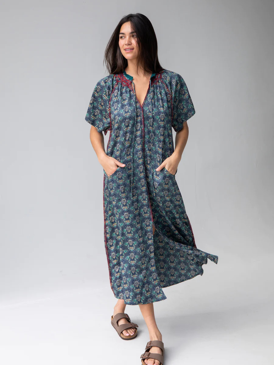Lorelai Midi Dress - Dark Teal Mandala | Natural Life