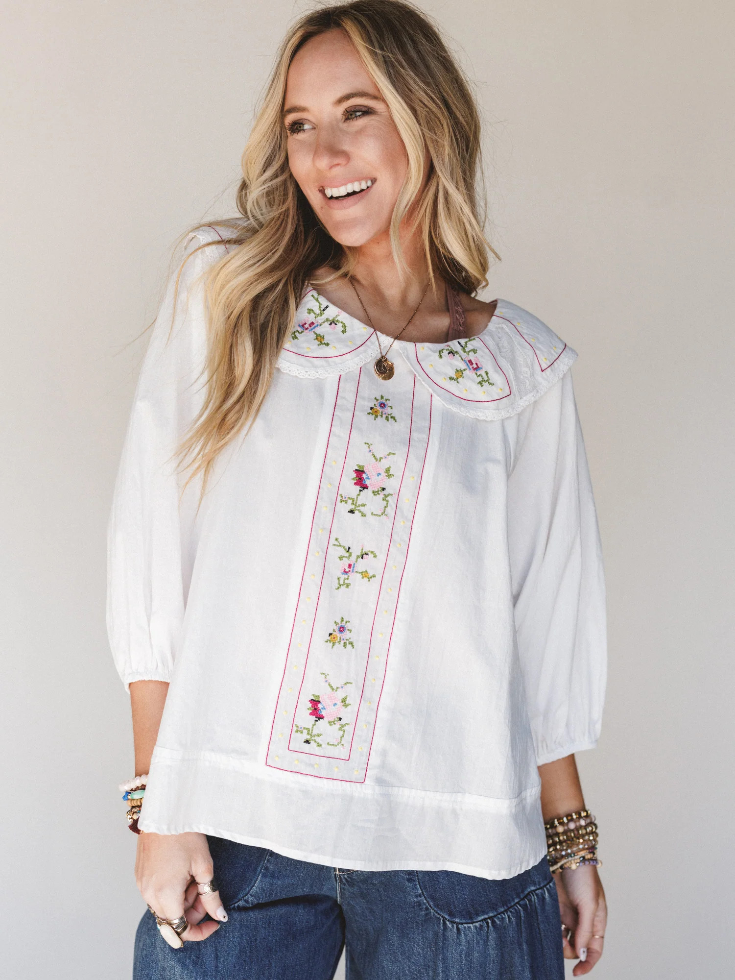 Hints of Spring Blouse - White | Three Bird Nest