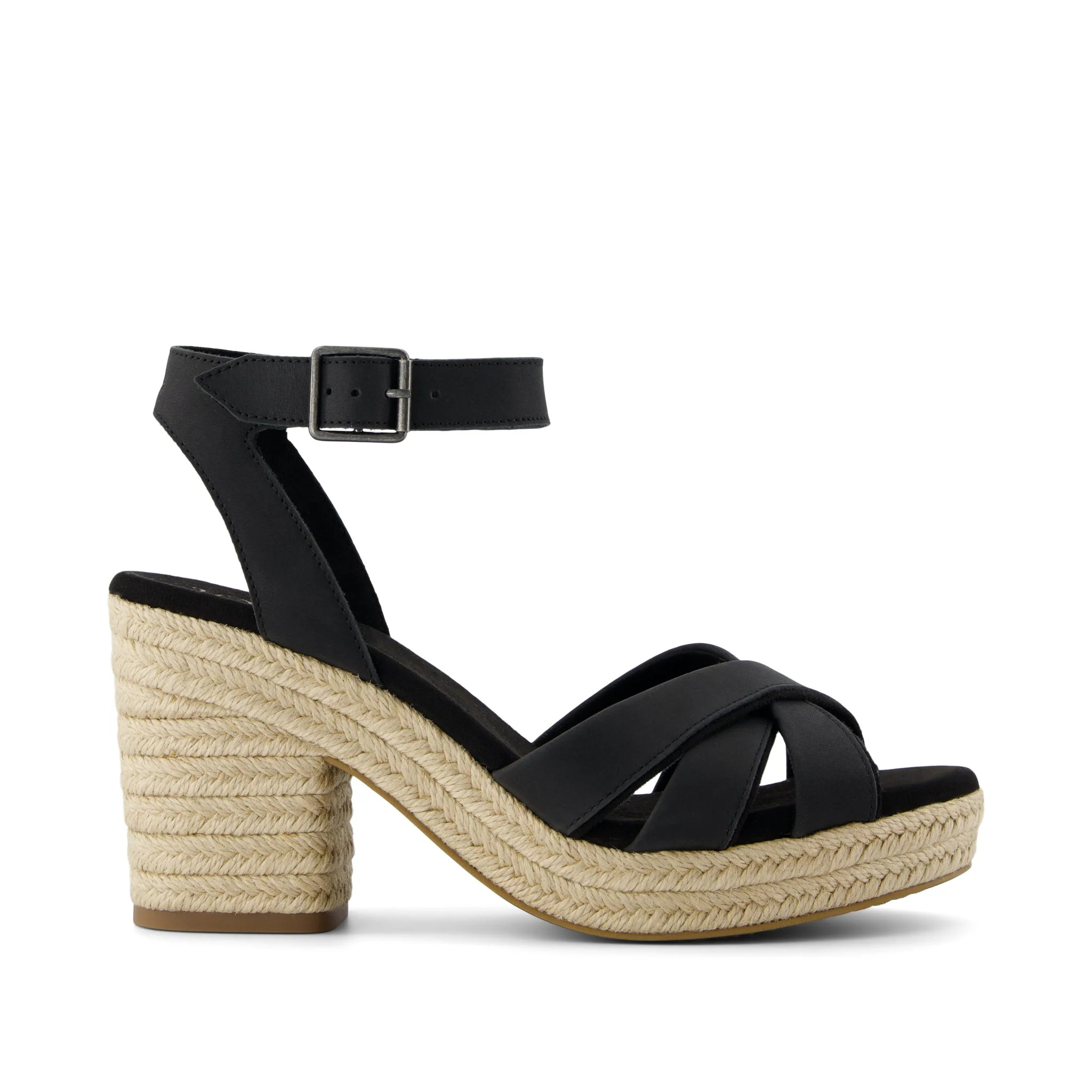 Majorca Rope Strappy Platform Sandal Black Leather | Toms EMEA
