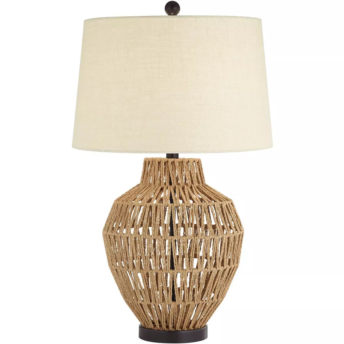360 Lighting San Marcos Modern Coastal Table Lamp 27" Tall Natural Wicker Oatmeal Drum Shade for ... | Target