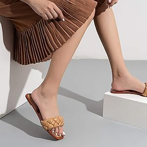 Women's Open Square Toe Flat Sandals Slip On Mule Slipper Casual Shoes | Amazon (US)