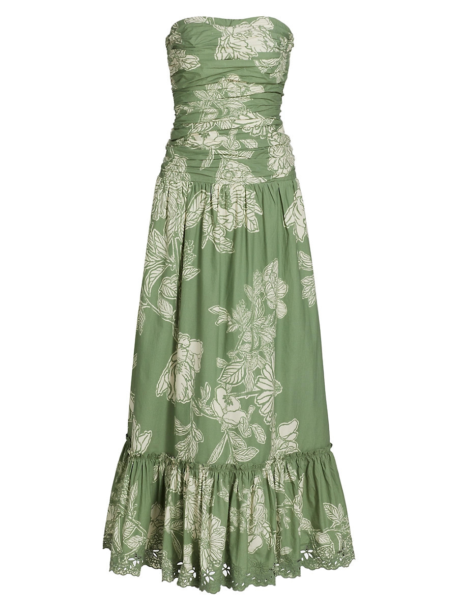 Women's Floral Cotton Off-The-Shoulder Maxi Dress - Green - Size Medium | Saks Fifth Avenue