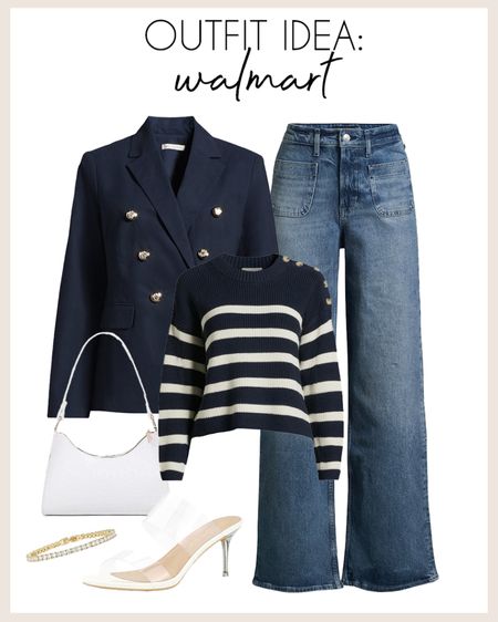 Cute outfit idea from Walmart! 

#walmartfashion

Walmart outfit idea. Walmart spring style. Walmart striped sweater. Walmart navy blazer. Walmart wide leg jeans  

#LTKstyletip #LTKSeasonal #LTKfindsunder100