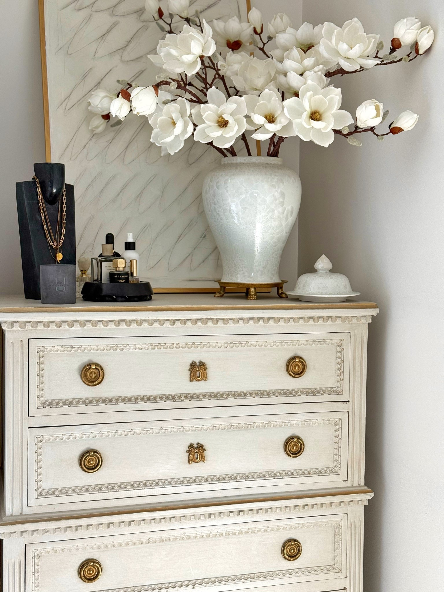 Bedroom decor, ginger jar , Alice lane home, marble jewelry keeper marble dish magnolia z gallerie 