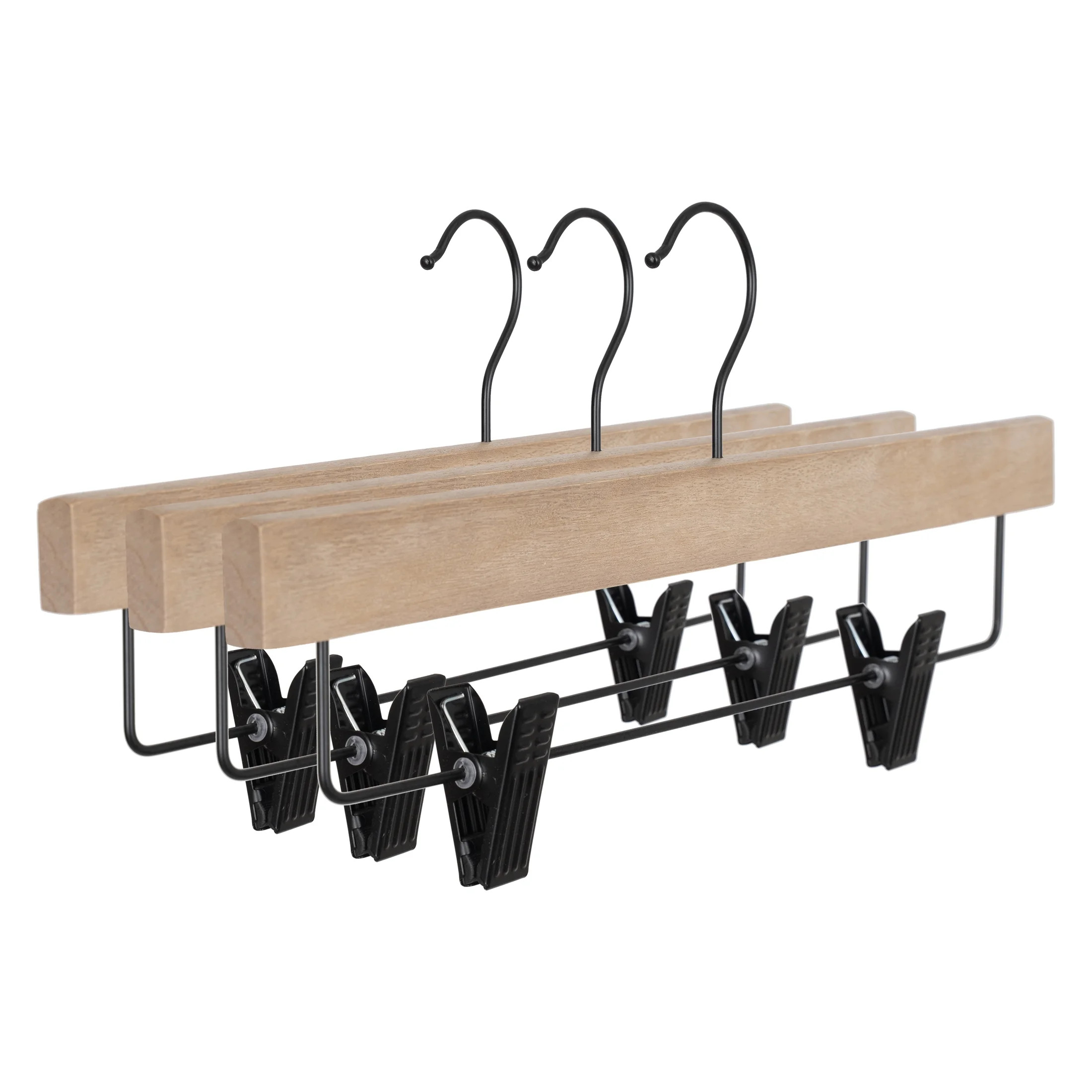 Better Homes & Gardens Wooden Skirt & Pant Clothes Hangers with Steel Clips, Light Natural Wood &... | Walmart (US)