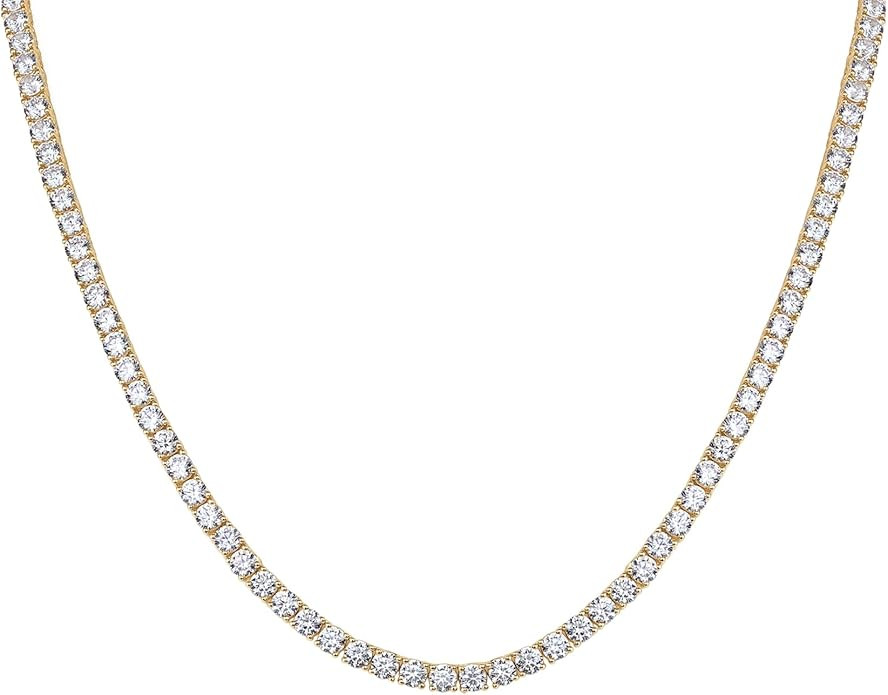 PAVOI 14K Gold Plated 3mm Simulated Diamond Tennis Necklace for Women | Tennis Chain | Chunky Lon... | Amazon (US)