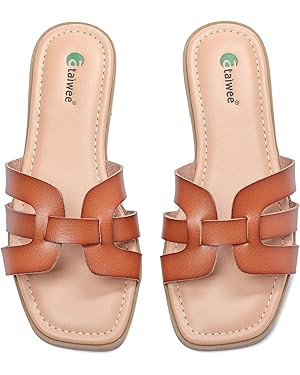 Ataiwee Women's Flat Slide Sandals - Fashionable Braided Elegant Cross Strap Flat Summer Sandals. | Amazon (US)
