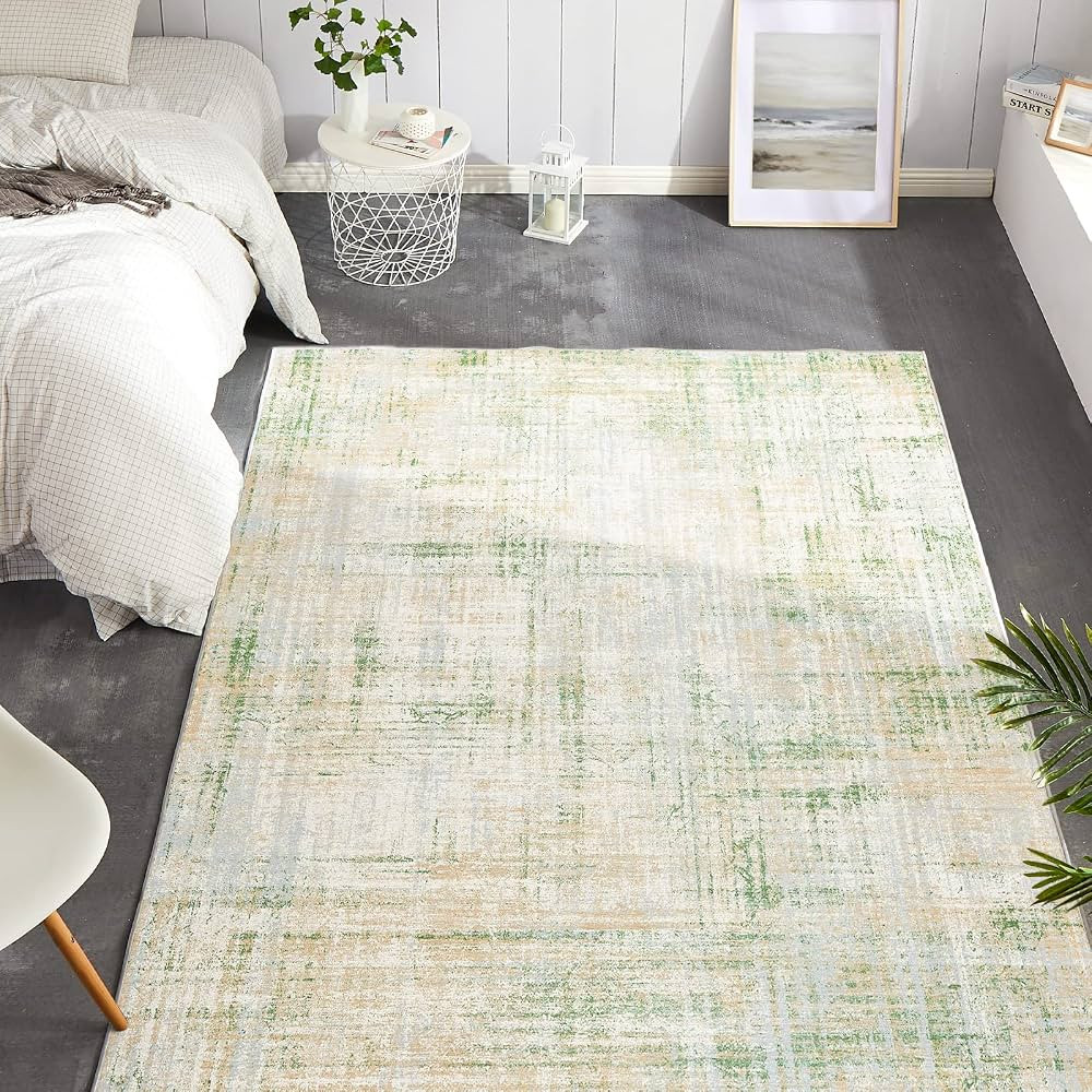jinchan 5x7 Area Rug Abstract Sketch Distressed Green Multi Print Rug Chenille Thin Rug Colorful ... | Amazon (US)