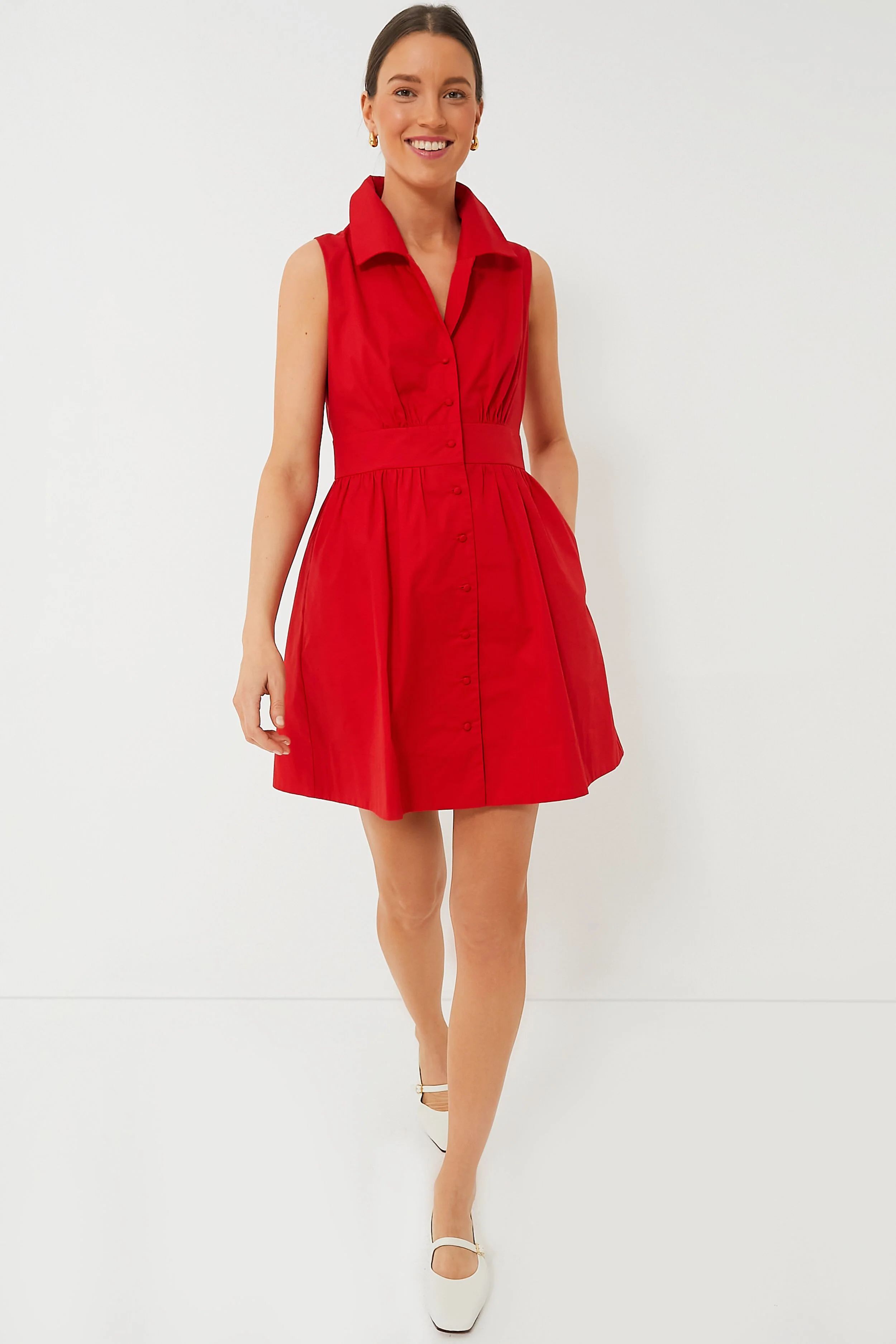 Red Sleeveless Noelle Shirt Dress | Tuckernuck (US)