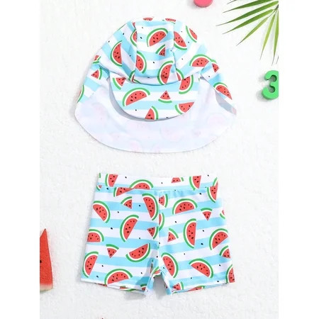 Baby Boy Watermelon Print Swimsuit With Swim Cap | Walmart (US)