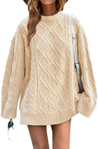 Saodimallsu Womens Oversized Sweaters Cable Knit Chunky Crew Neck Long Sleeve Loose Tunic Pullove... | Amazon (US)