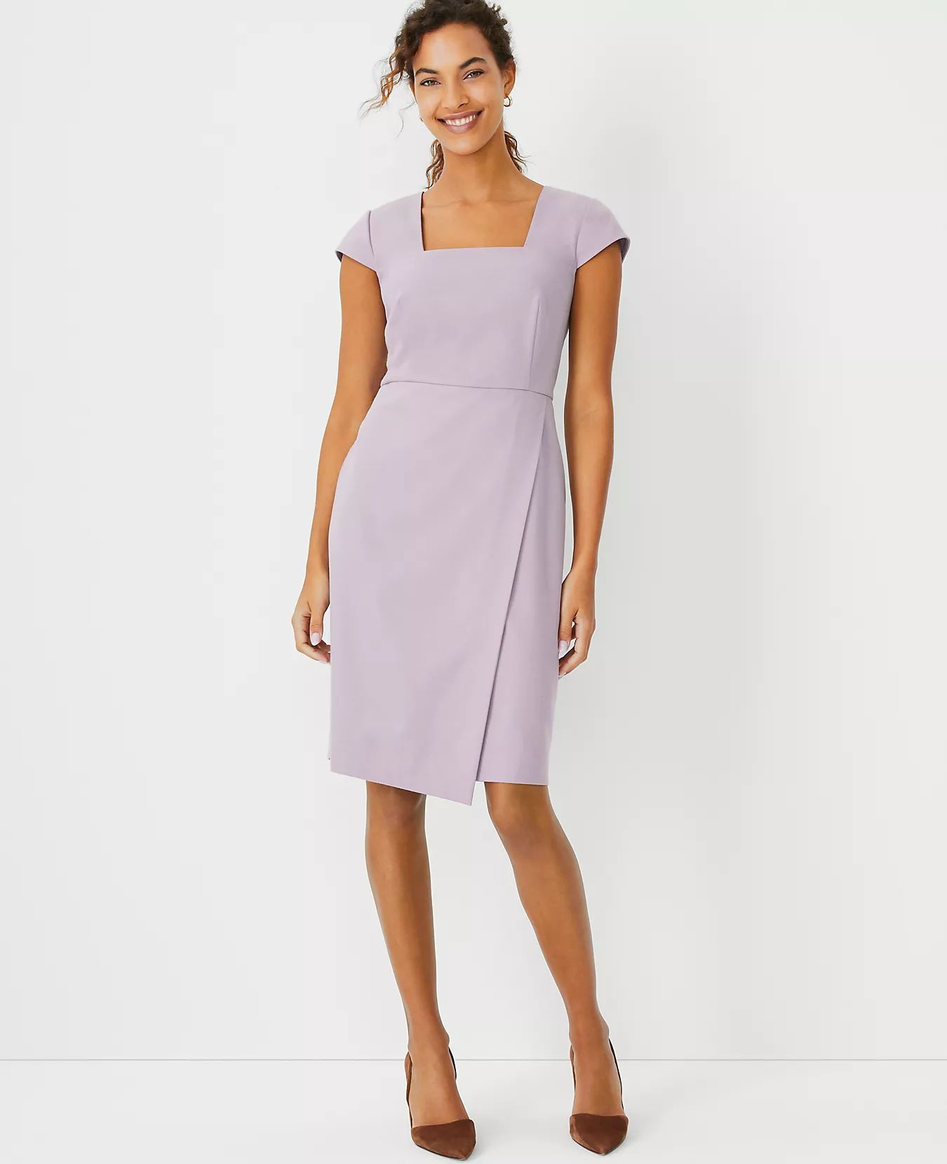 The Square Neck Cap Sleeve Dress in Brushed Flannel | Ann Taylor (US)