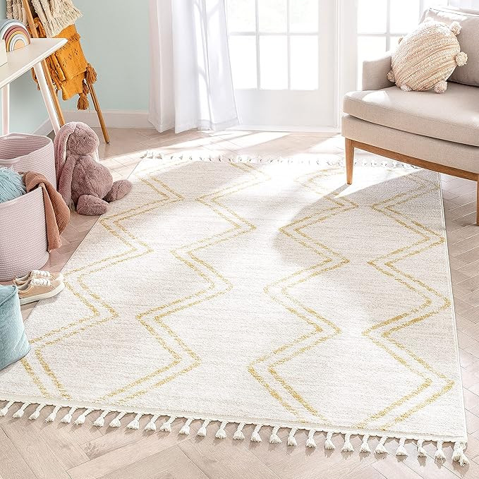Well Woven Merri Yellow Ivory Geometric Stripes Pattern Stain-Resistant Area Rug 5x7 (5'3" x 7'3"... | Amazon (US)