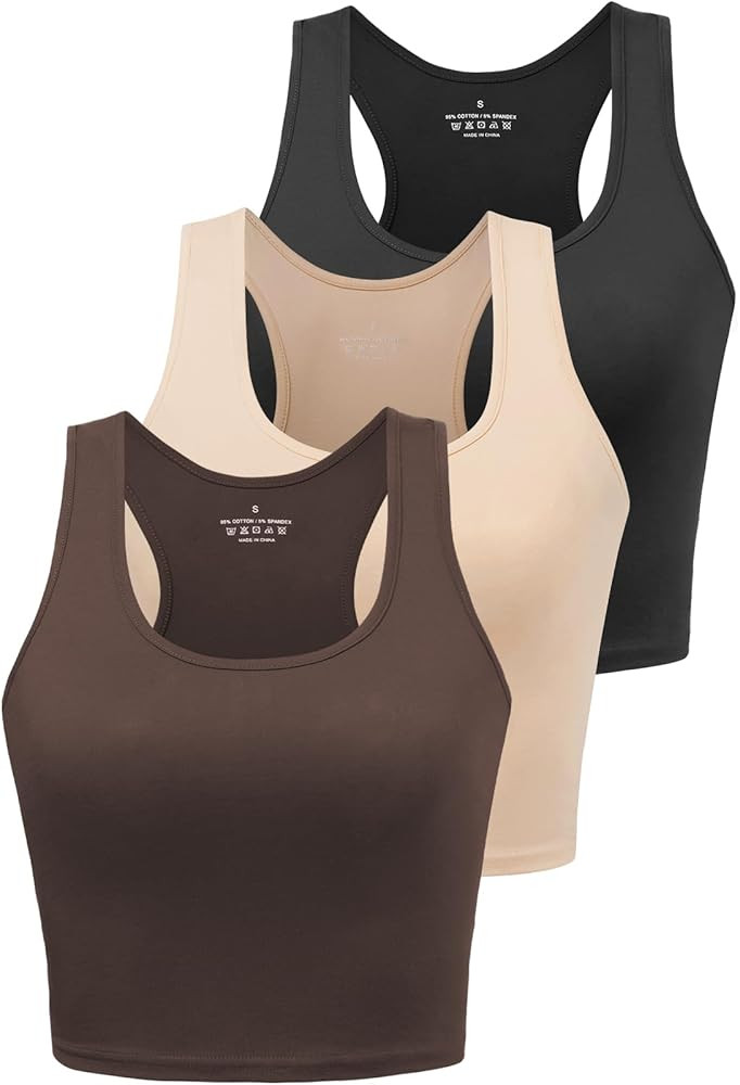 Sports Crop Tank Tops for Women Cropped Workout Tops Racerback Running Yoga Tanks Cotton Sleevele... | Amazon (US)