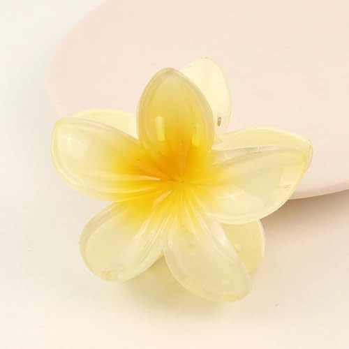 Buttercup Yellow Hawaiian Flower Claw Clip - Large Claw Clips for Thick Hair, Resin Plumeria and Hibiscus Design with Secure Grip (Beach Wedding/Vacation Hair Accessories) | Amazon (US)