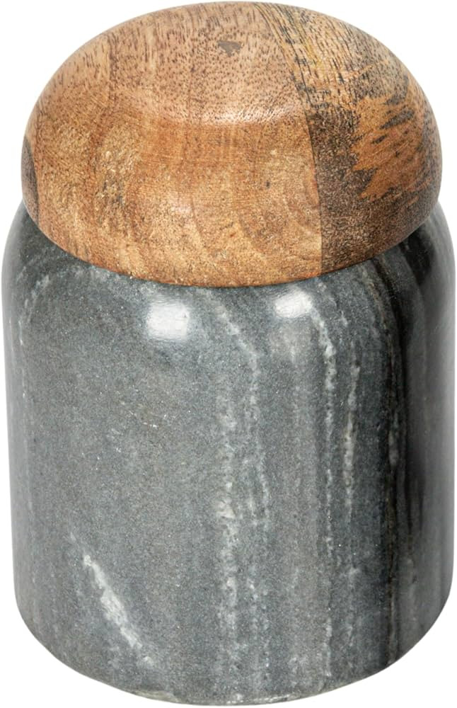 Creative Co-Op Marble and Mango Wood Pinch Pot with Lid, Grey and Natural | Amazon (US)