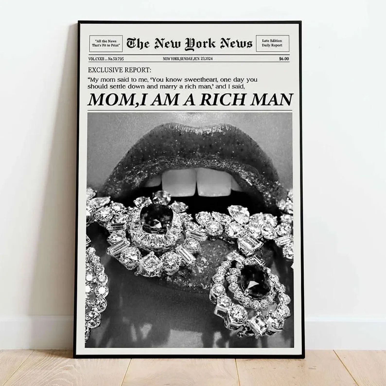 Rich Man Quote Poster, Glam Fashion Art, Newspaper Style Decor - Etsy | Etsy (US)