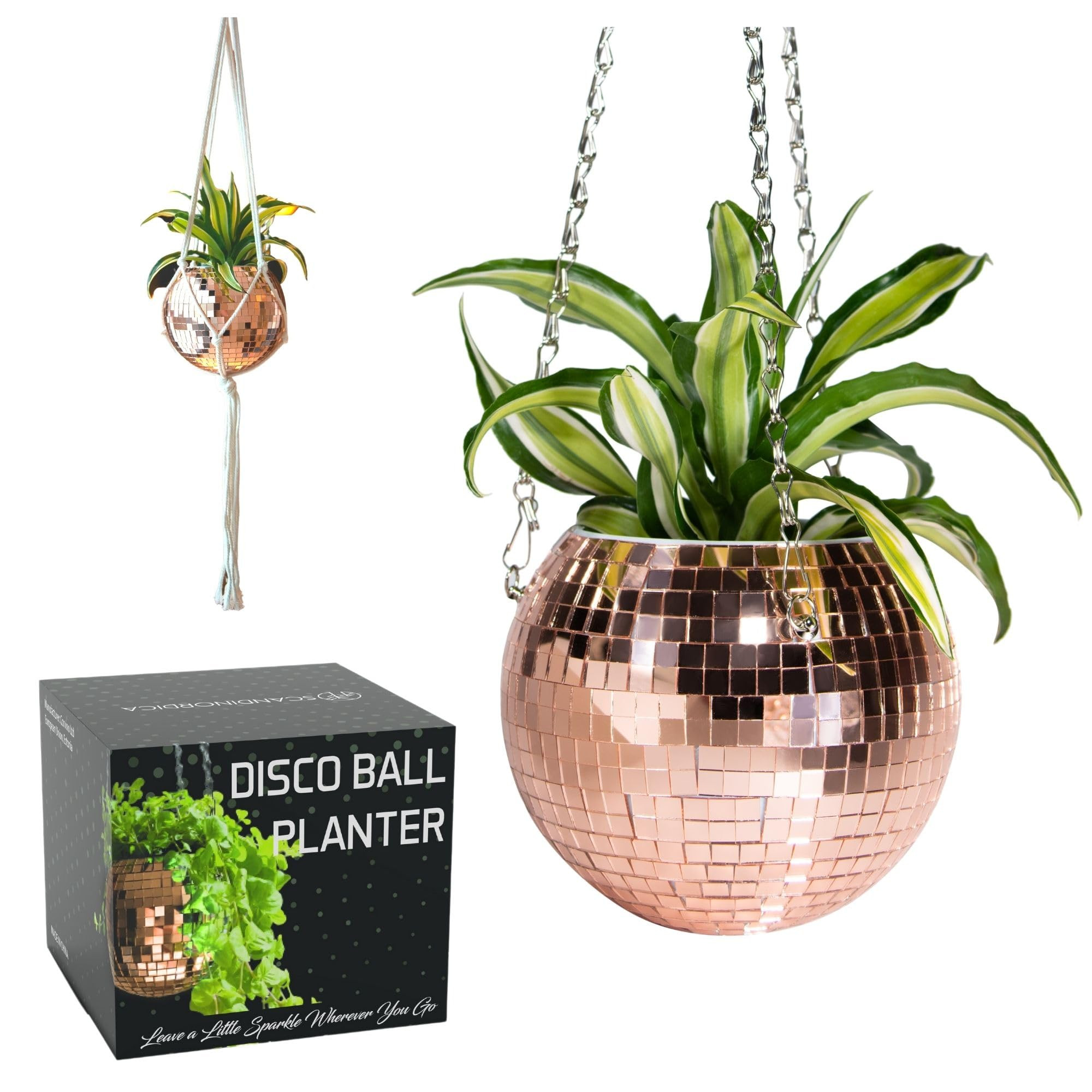 SCANDINORDICA Disco Ball Planter – Value Package: Mirror Disco Planter with Chain, Macrame Hang... | Amazon (US)