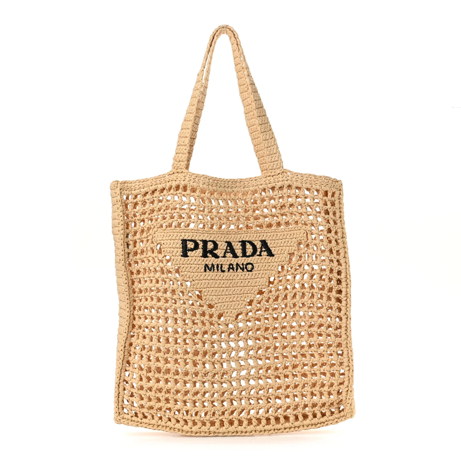 PRADA Raffia Embroidered Logo Tote Bag Naturale | FASHIONPHILE | Fashionphile