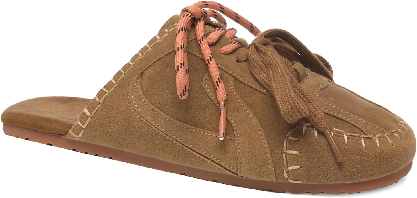 Sneaker Mules for Women Round Toe Lace up Slip on Suede Mule with Two Tone Laces Closed Toe Casua... | Amazon (US)