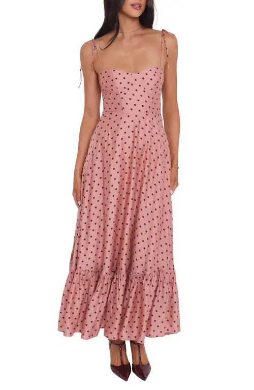 Petal & Pup Ayana Polka Dot Fit & Flare Midi Dress in Pink Polka Dot at Nordstrom, Size Large | Nordstrom