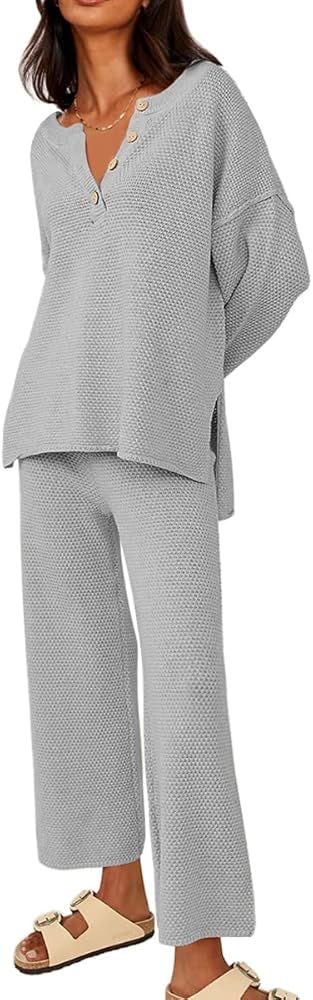 EFAN Womens 2 Piece Lounge Sets Trendy Cozy Knit Slouchy Loungewear Sweater Set | Amazon (US)