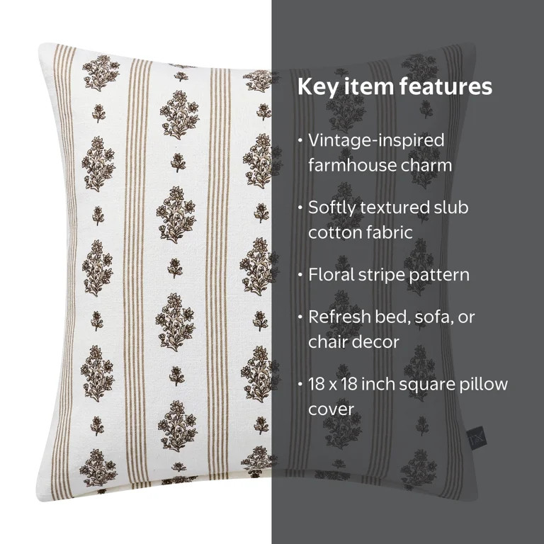 My Texas House 18" x 18" Brown Floral Stripe Decorative Pillow Cover | Walmart (US)