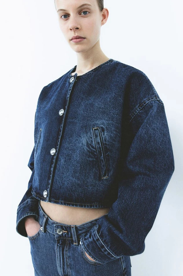 H & M Oversized button-front jacket for women (Dark denim blue) | eBay US