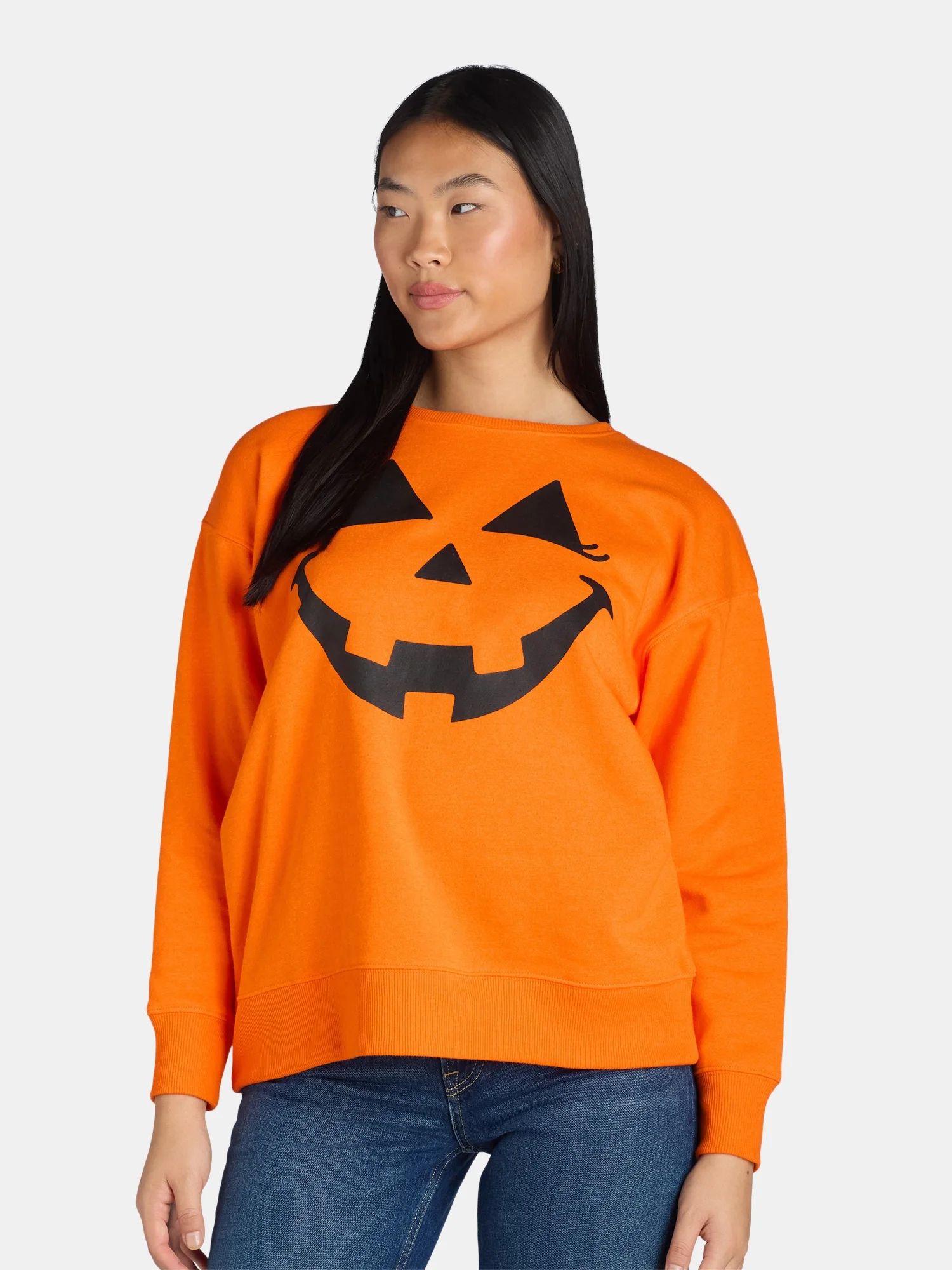 Positivitees Women’s Halloween Graphic Fleece Sweatshirt with Long Sleeves, Sizes S-XXXL | Walmart (US)